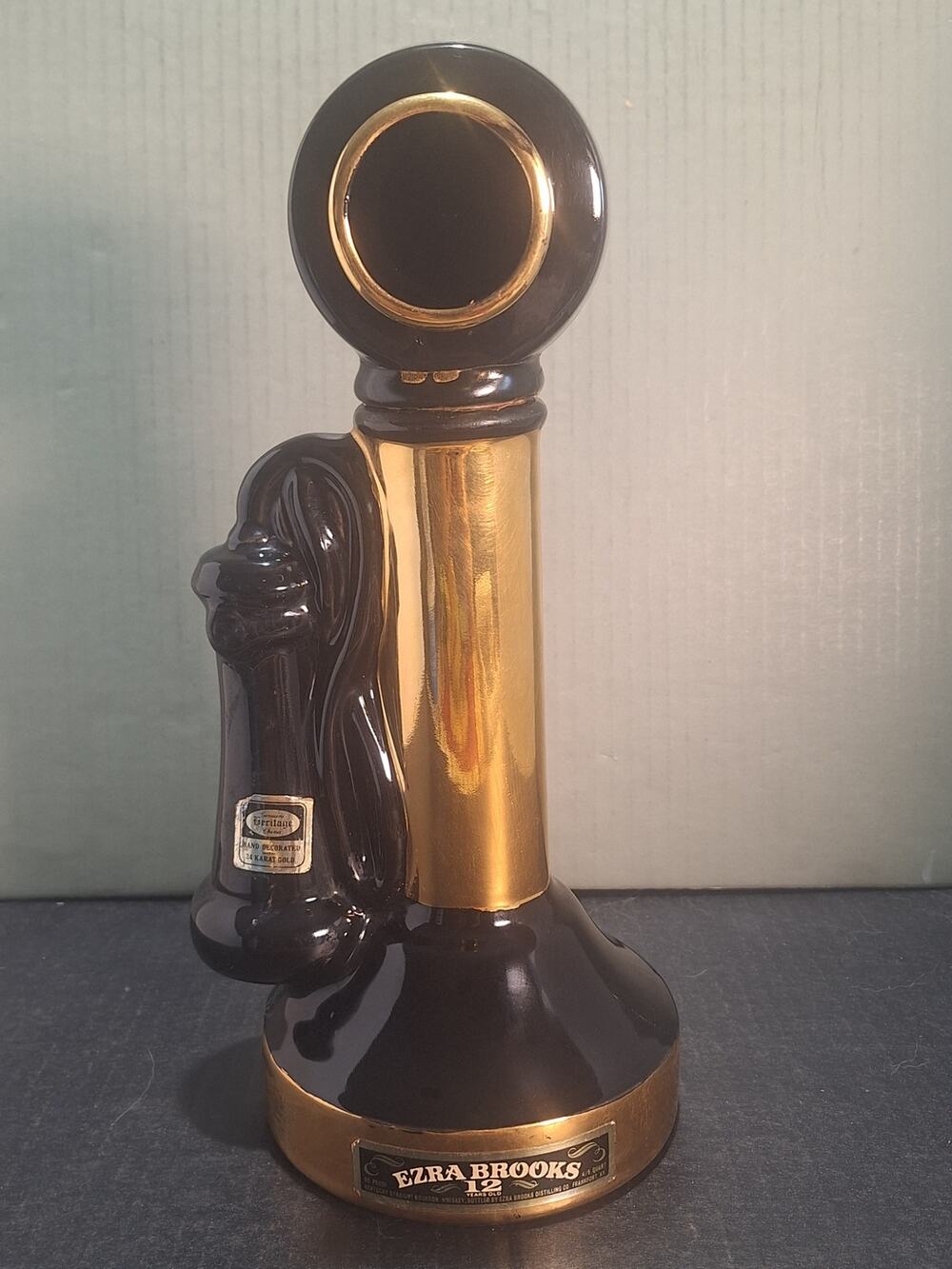 Vintage Ezra Brooks Telephone Decanter Heritage China 24K Gold